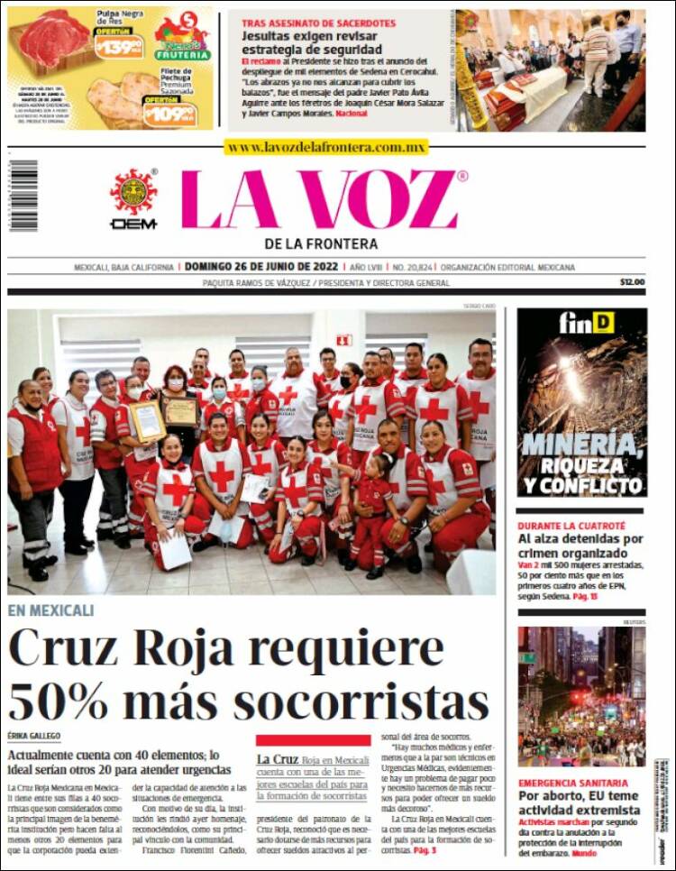 Portada de La Voz de la Frontera (México)