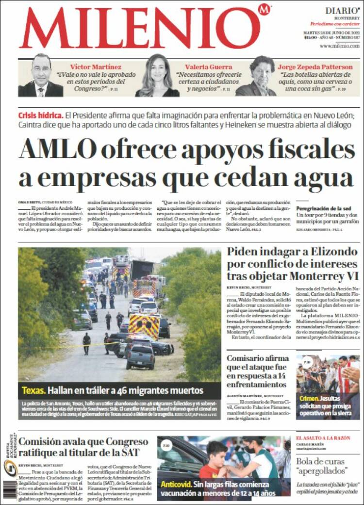 Portada de Milenio de Monterrey (México)