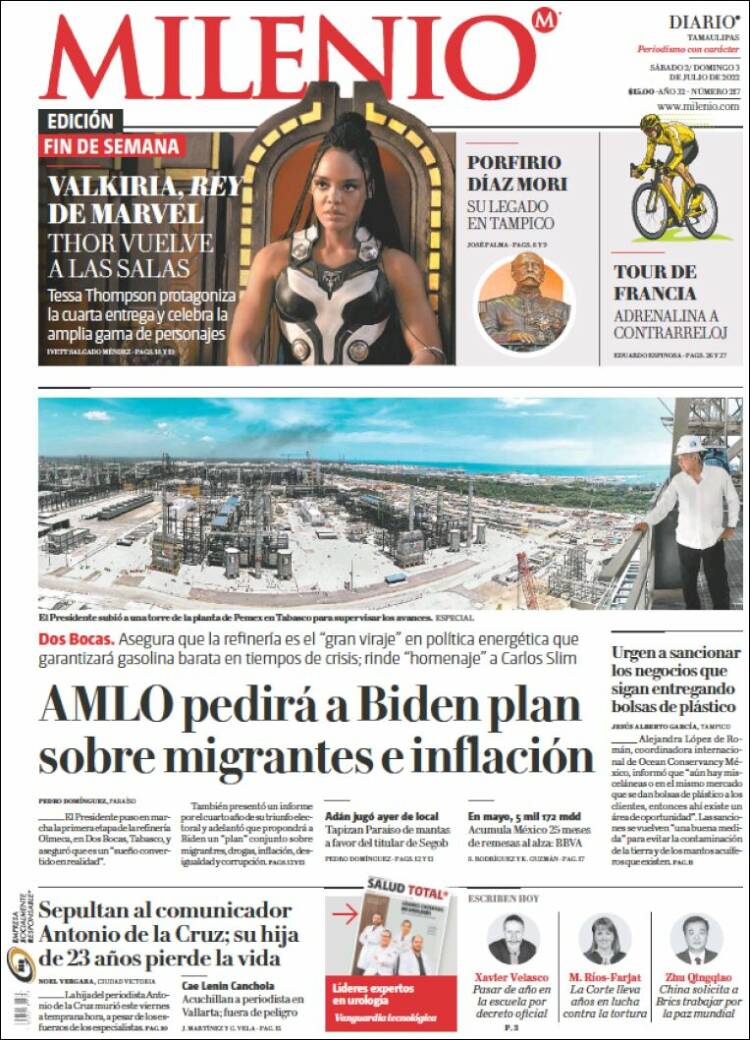Portada de Milenio - Tamaulipas (México)