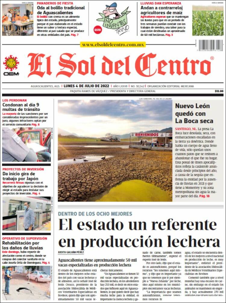 Portada de El Sol del Centro (México)