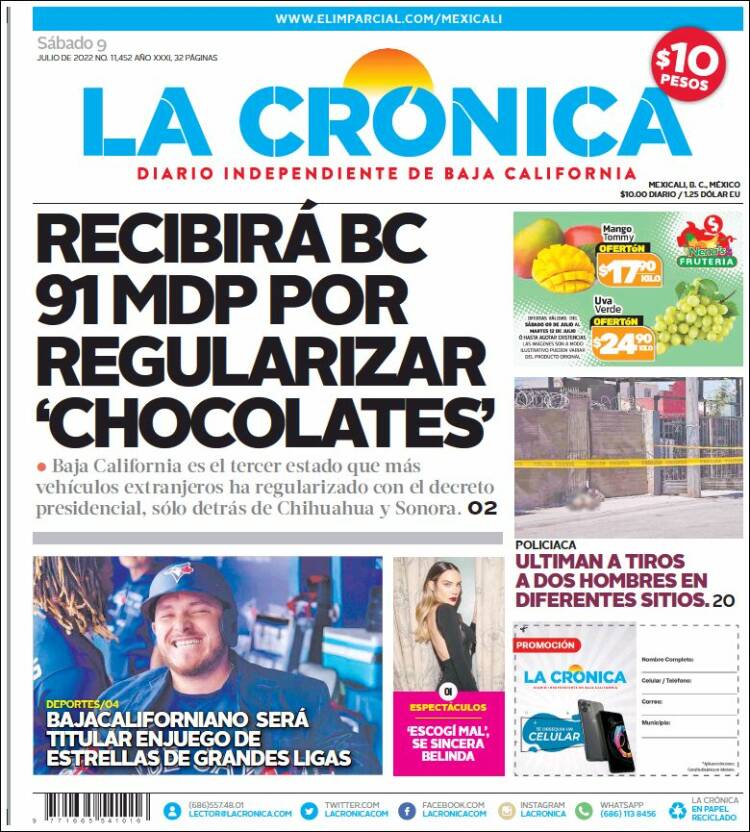 Portada de La Crónica de Baja California (Mexique)