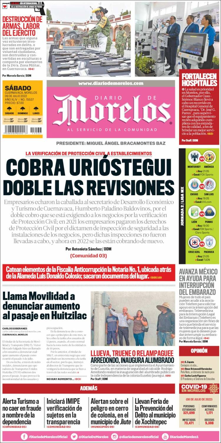 Portada de Diario de Morelos (Mexique)