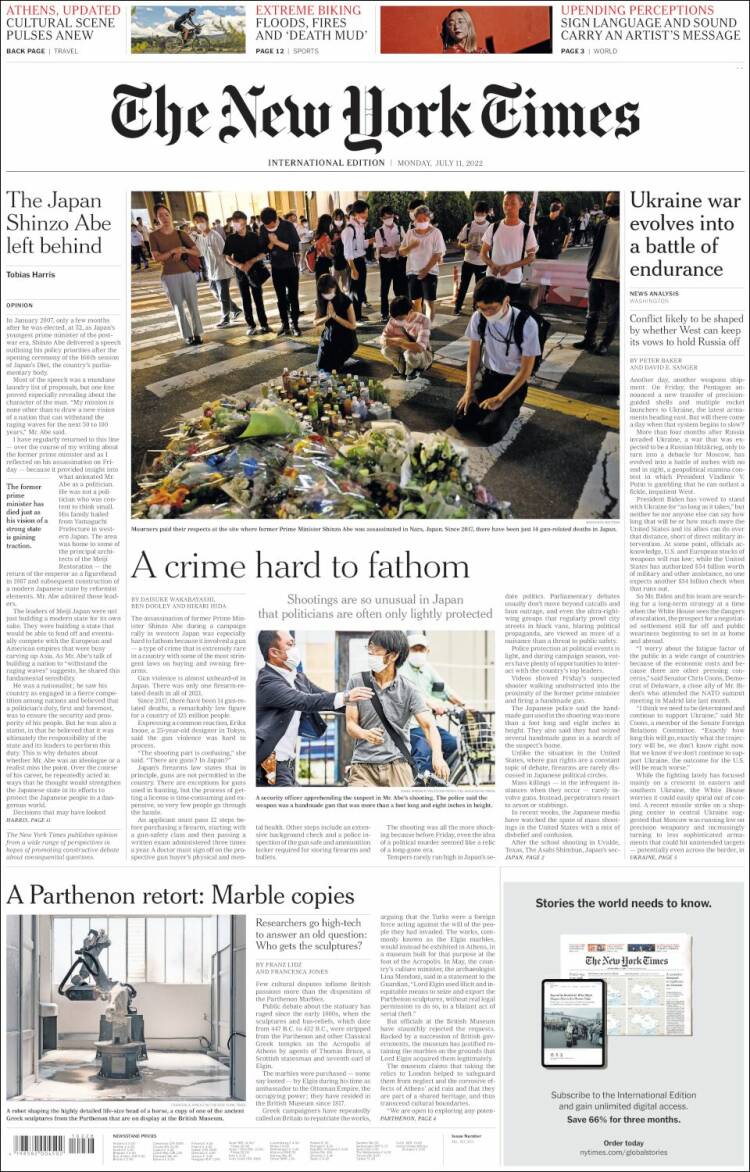 Portada de International New York Times (Europa)