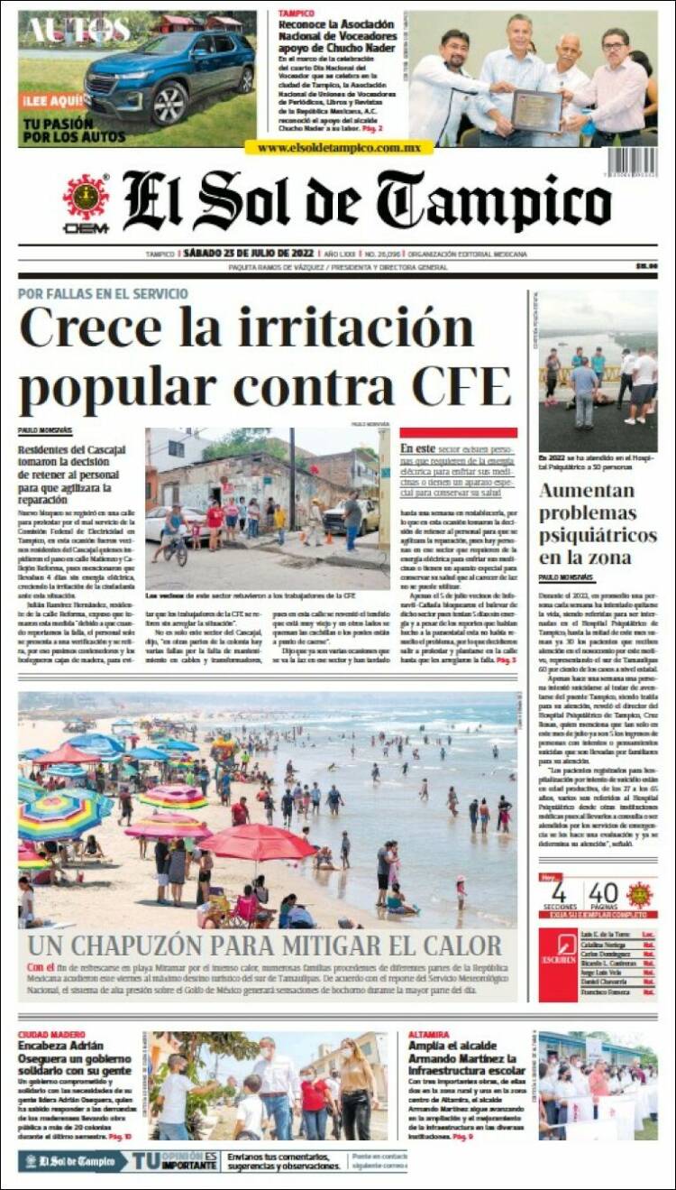 Portada de El Sol de Tampico (México)