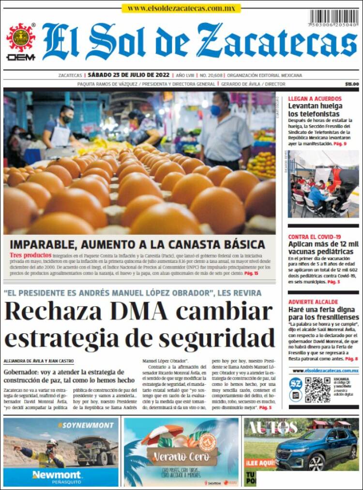 Portada de El Sol de Zacatecas (México)