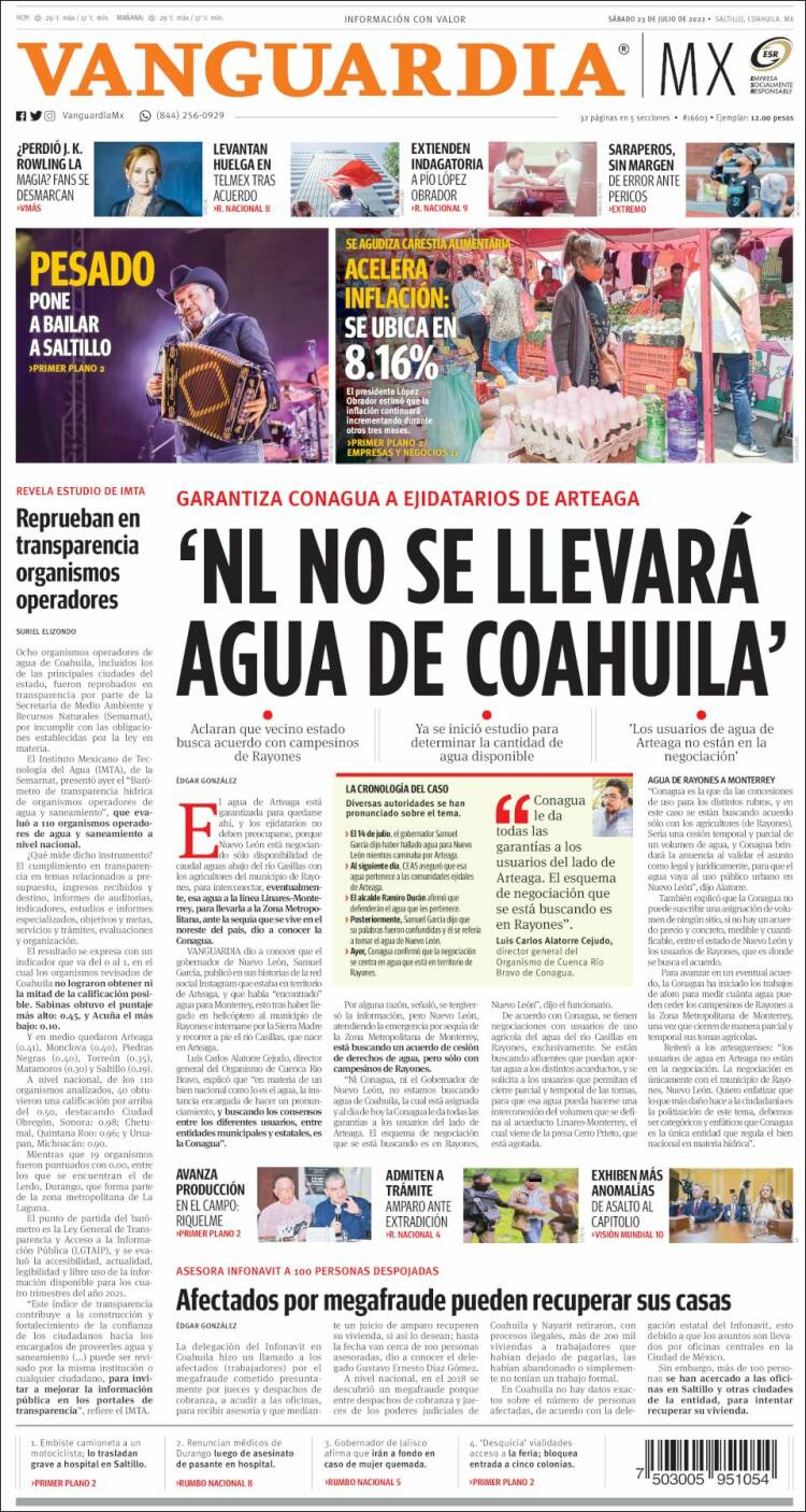 Portada de Vanguardia (México)