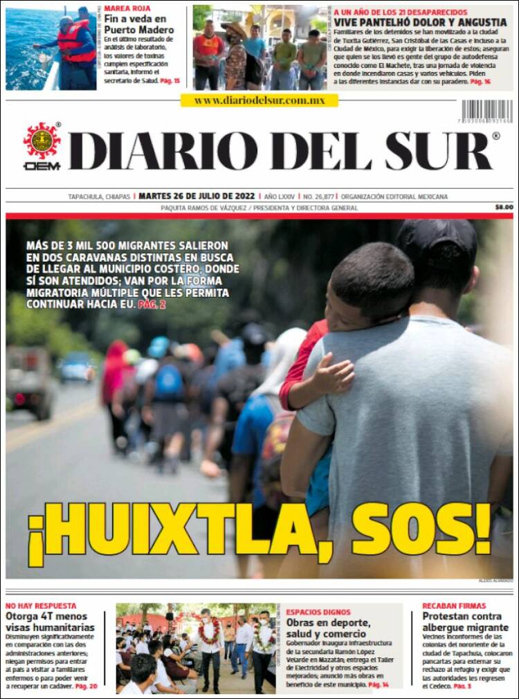 Portada de El Diario del Sur (México)