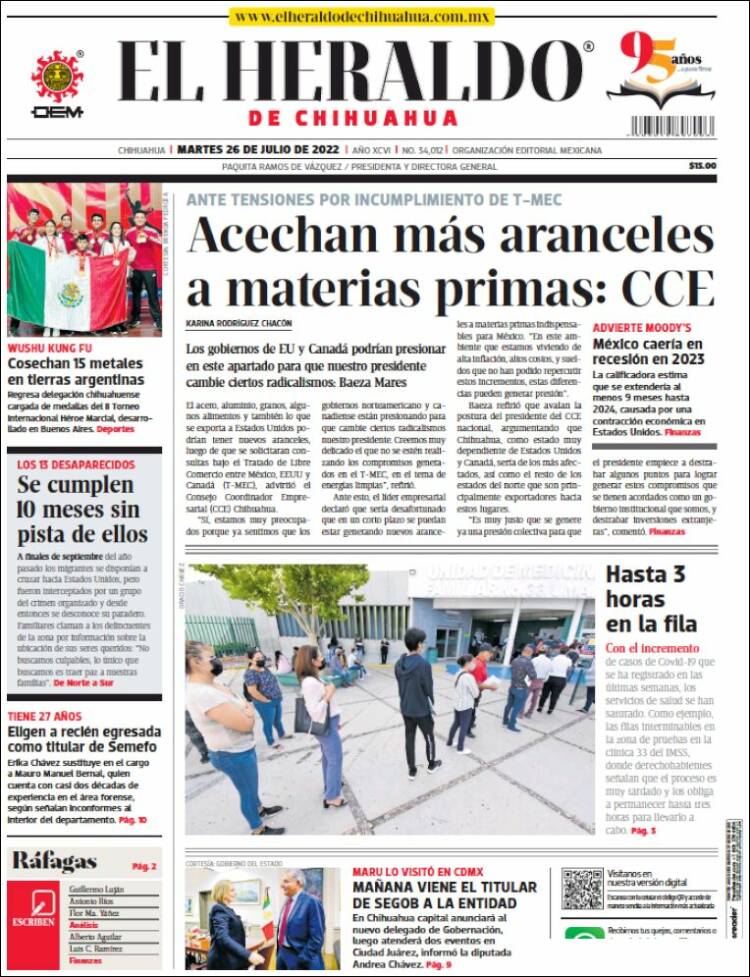 Portada de El Heraldo de Chihuahua (México)