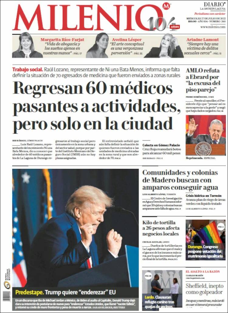 Portada de Milenio - Laguna (México)