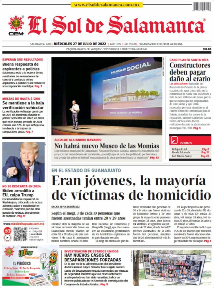 Portada de El Sol de Salamanca (México)