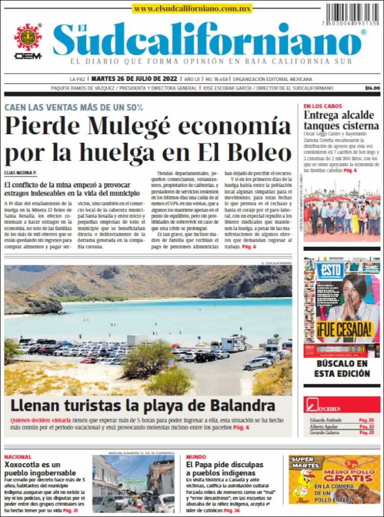 Portada de El Sudcaliforniano (México)