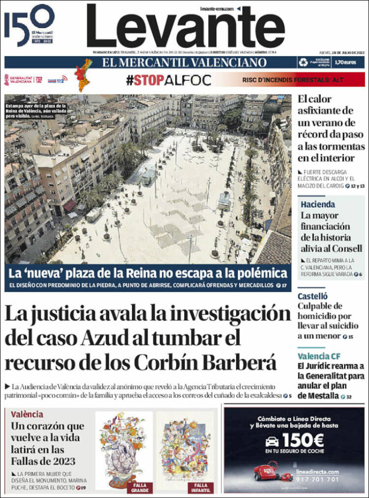 Periódico Levante España Periódicos de España Edición de jueves 28