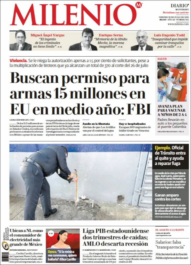 Portada de Milenio de Monterrey (México)