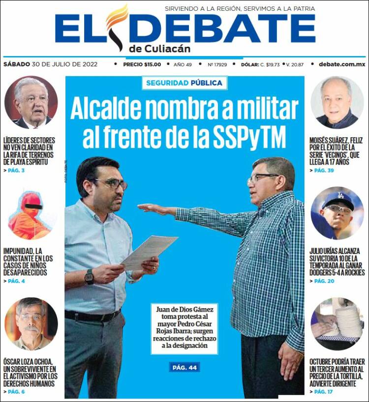 Portada de El Debate de Culiacán (México)