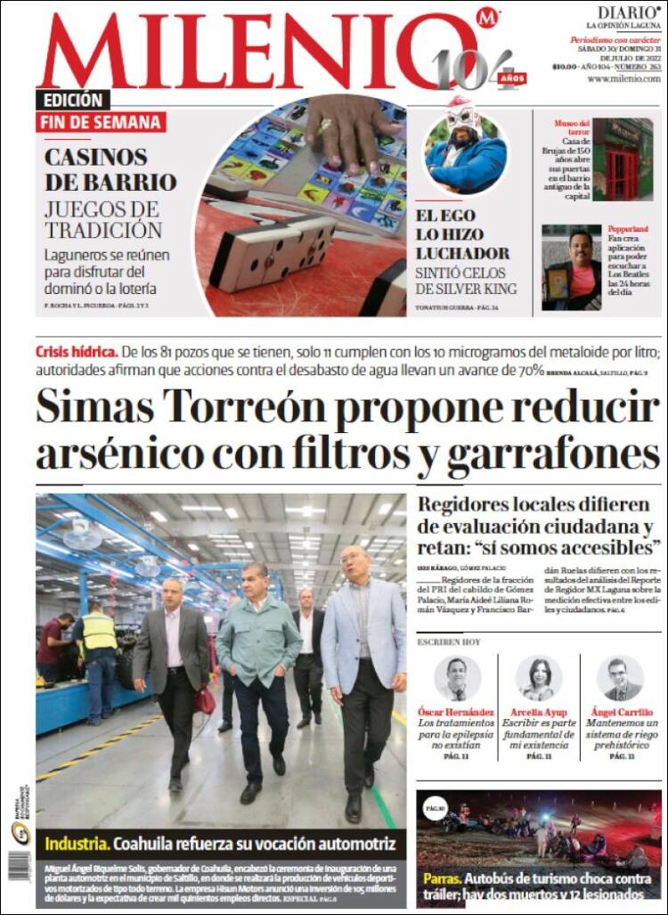 Portada de Milenio - Laguna (México)
