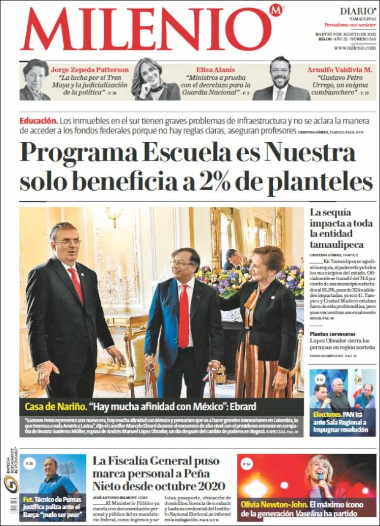 Portada de Milenio - Tamaulipas (México)