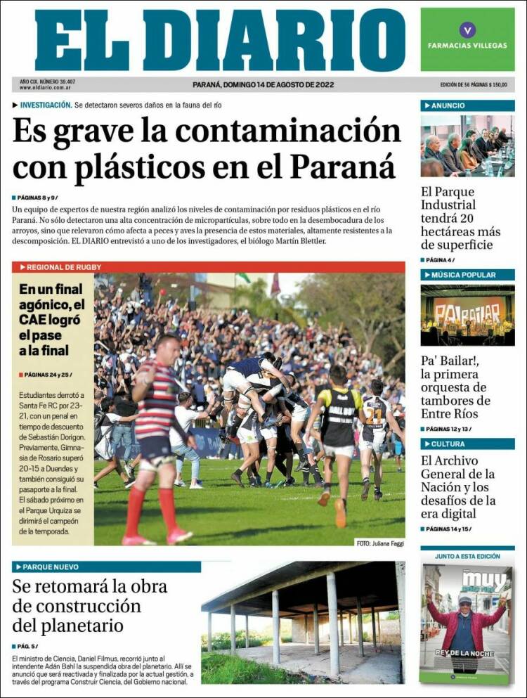 Portada de El Diario de Paraná (Argentina)