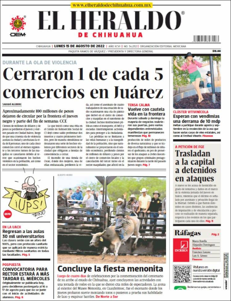 Portada de El Heraldo de Chihuahua (México)