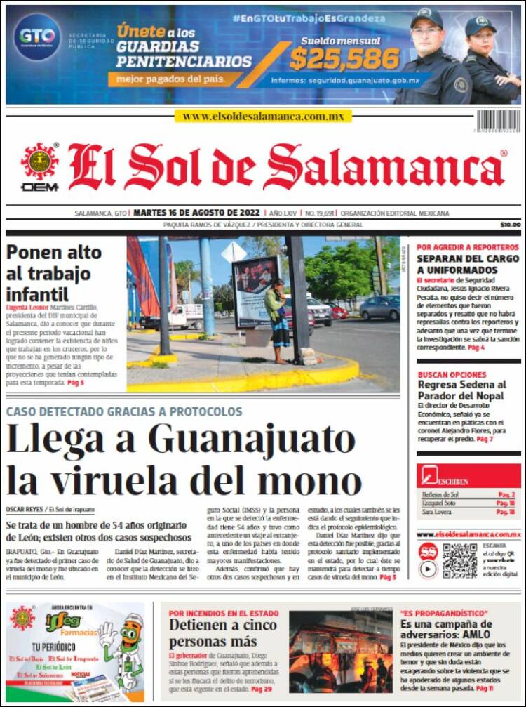 Portada de El Sol de Salamanca (México)