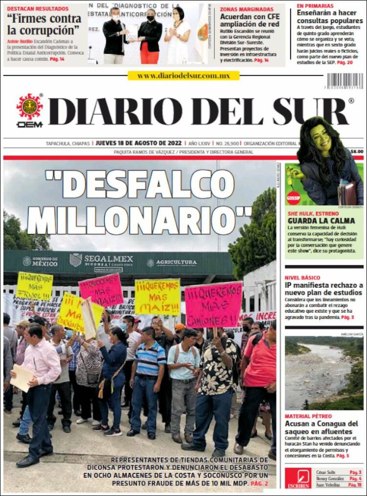 Portada de El Diario del Sur (México)