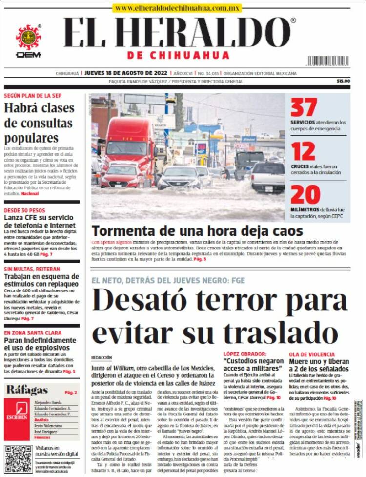 Portada de El Heraldo de Chihuahua (México)