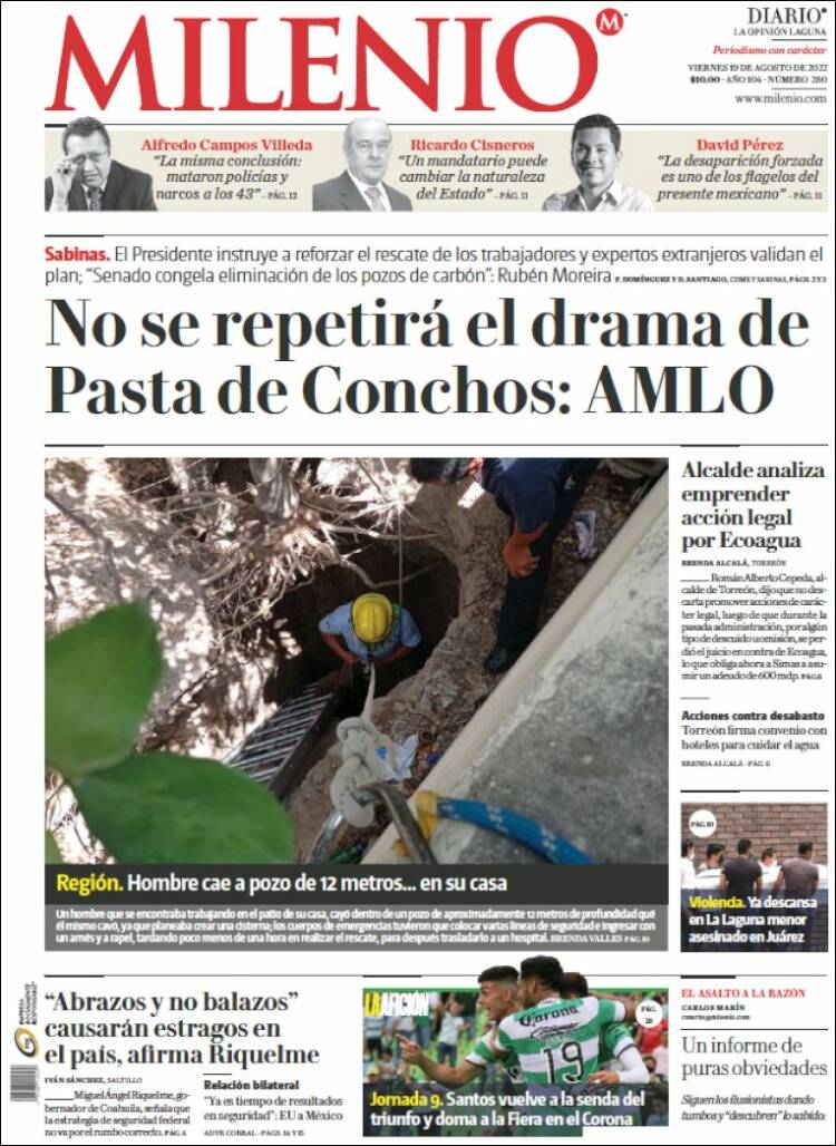 Portada de Milenio - Laguna (México)