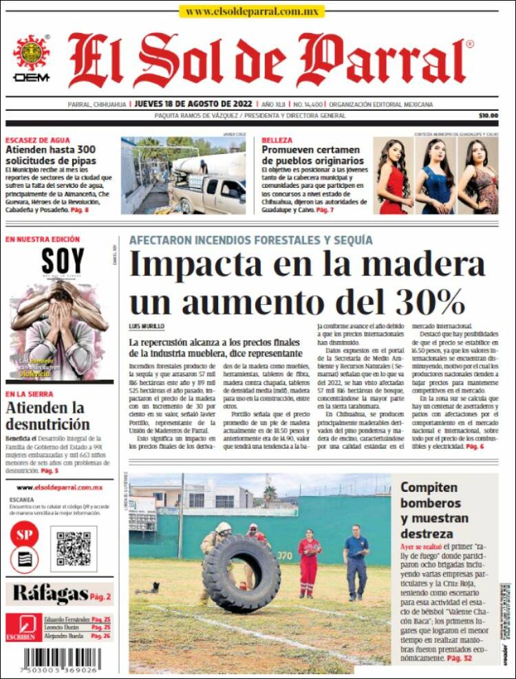 Portada de El Sol de Parral (México)