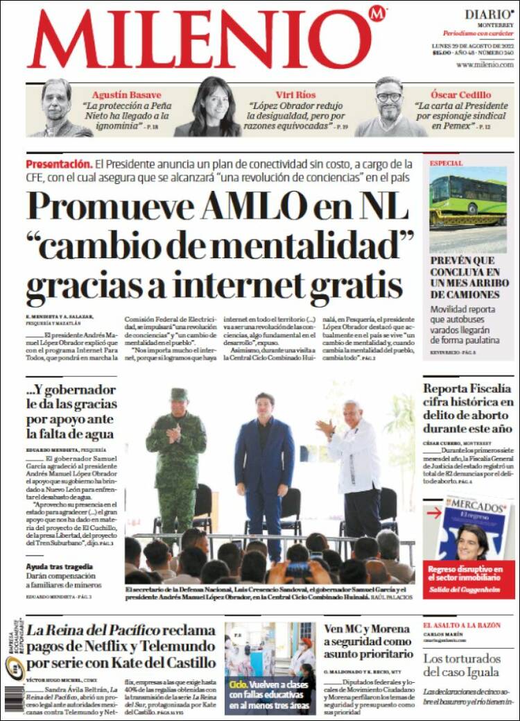 Portada de Milenio de Monterrey (México)