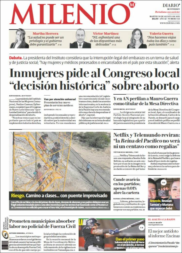 Portada de Milenio de Monterrey (Mexique)