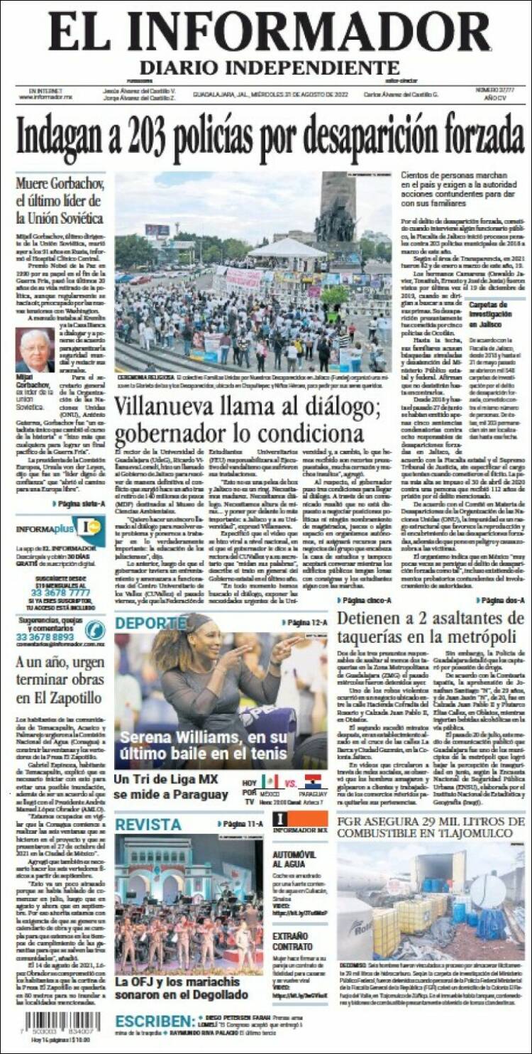 Portada de El Informador (México)