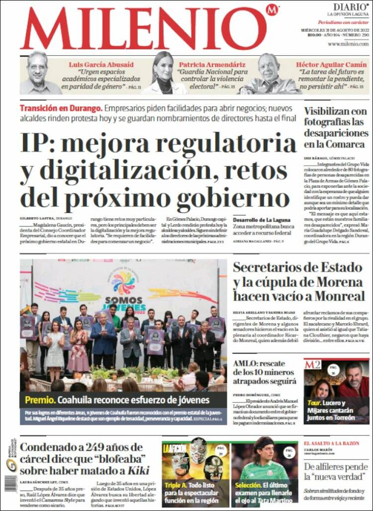 Portada de Milenio - Laguna (México)