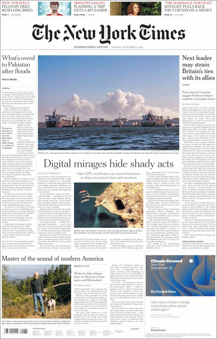 Portada de International New York Times (Europa)