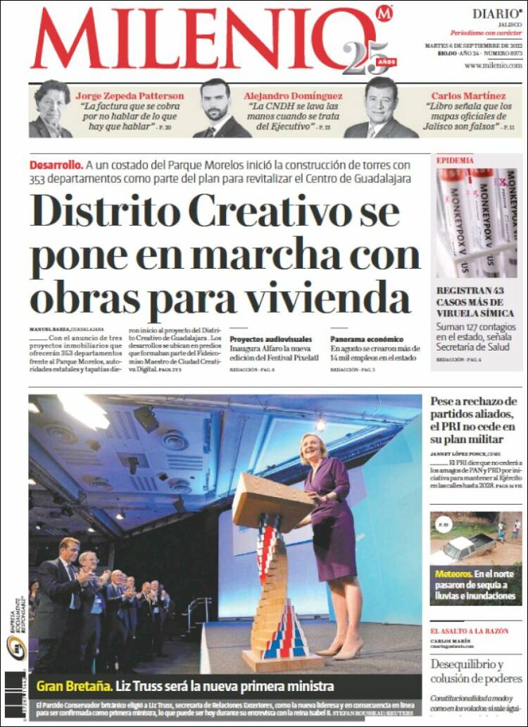 Portada de Milenio - Jalisco (México)
