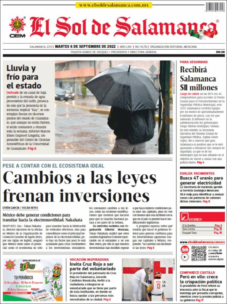 Portada de El Sol de Salamanca (México)