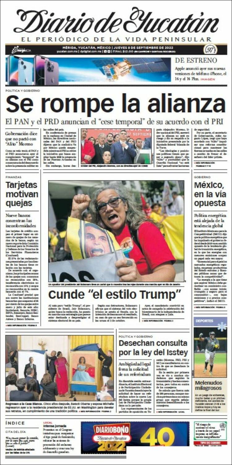 Portada de Diario de Yucatán (Mexique)