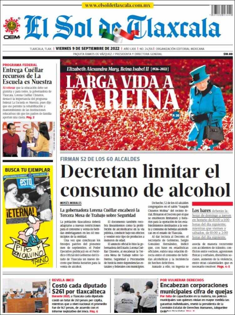 Portada de El Sol de Tlaxcala (Mexique)