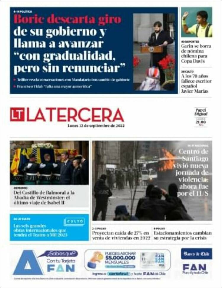 Portada de La Tercera (Chile)