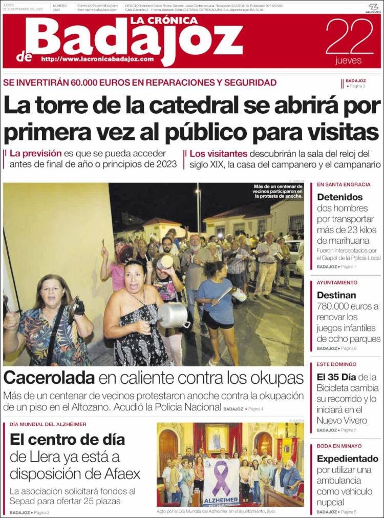 Portada de La Crónica de Badajoz (España)