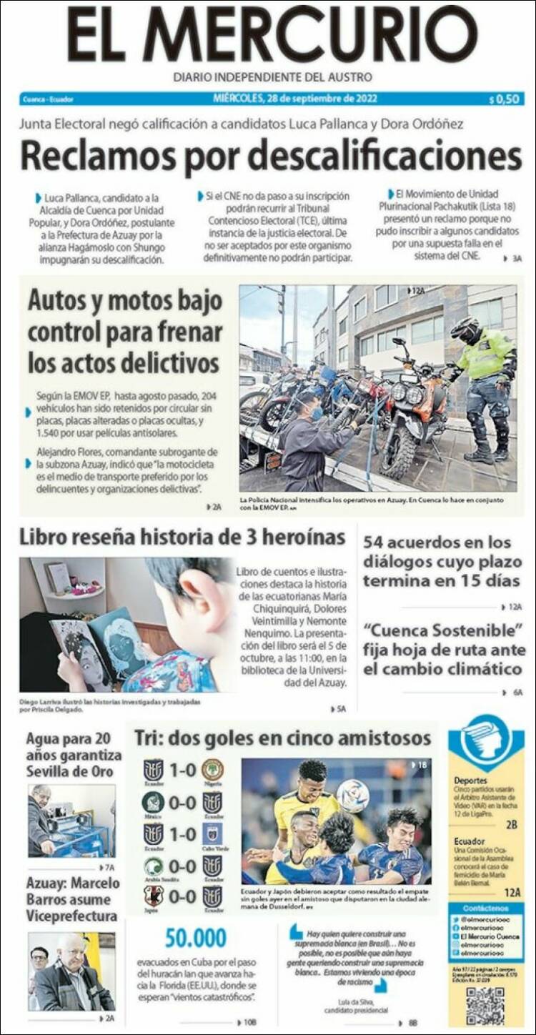 Portada de Diario El Mercurio (Ecuador)