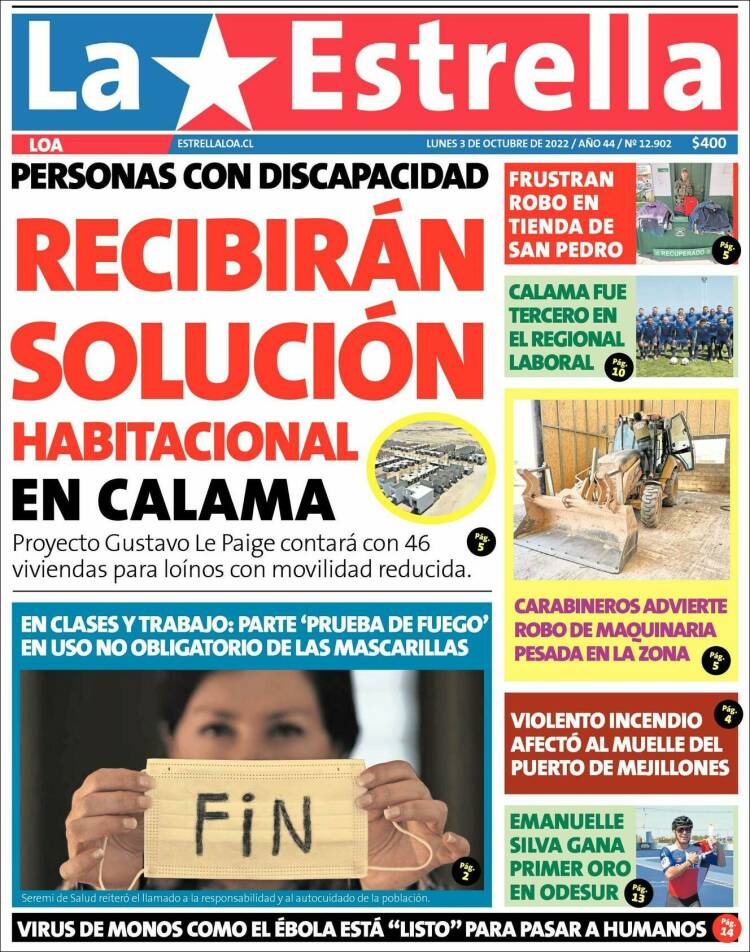 Portada de La Estrella de Loa (Chile)