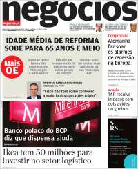 Portada de Jornal de Negócios (Portugal)