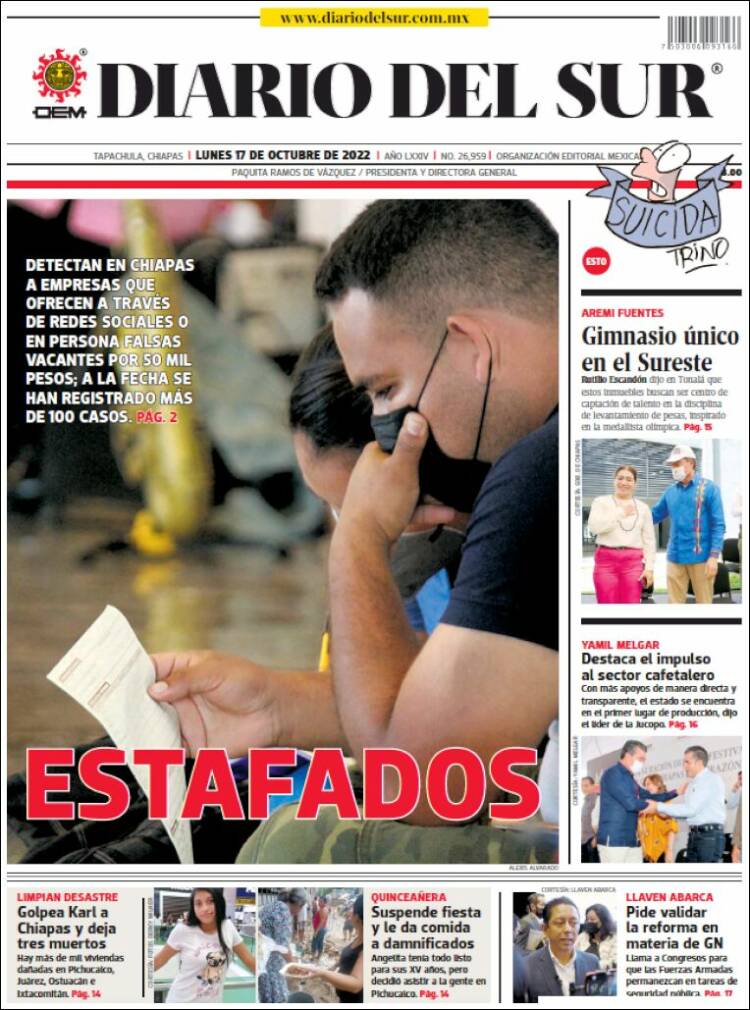 Portada de El Diario del Sur (México)