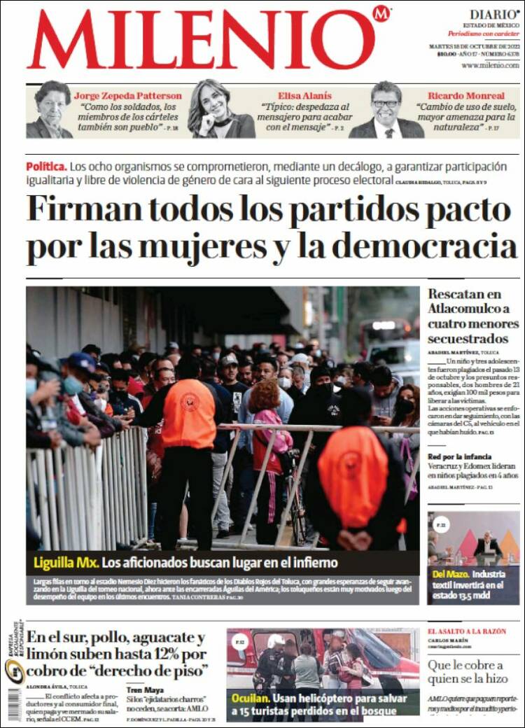 Portada de Milenio - Estado de México (México)