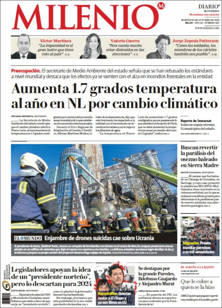 Portada de Milenio de Monterrey (México)