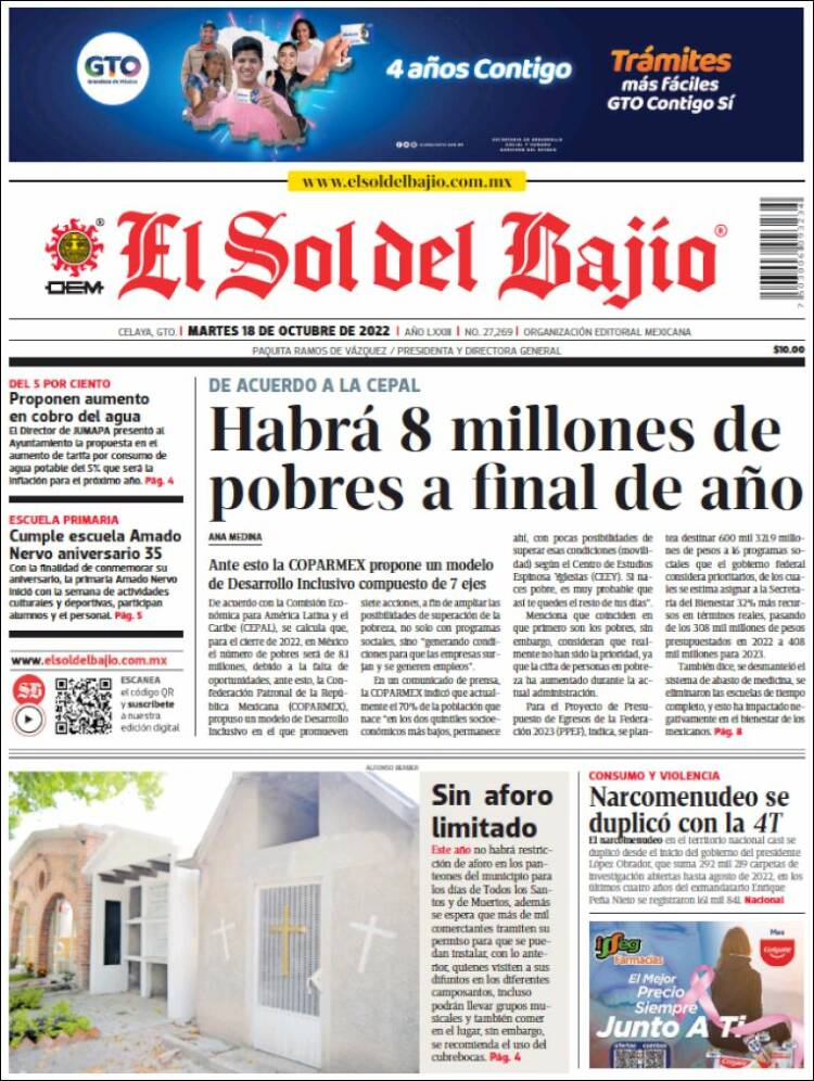 Portada de El Sol del Bajio (México)