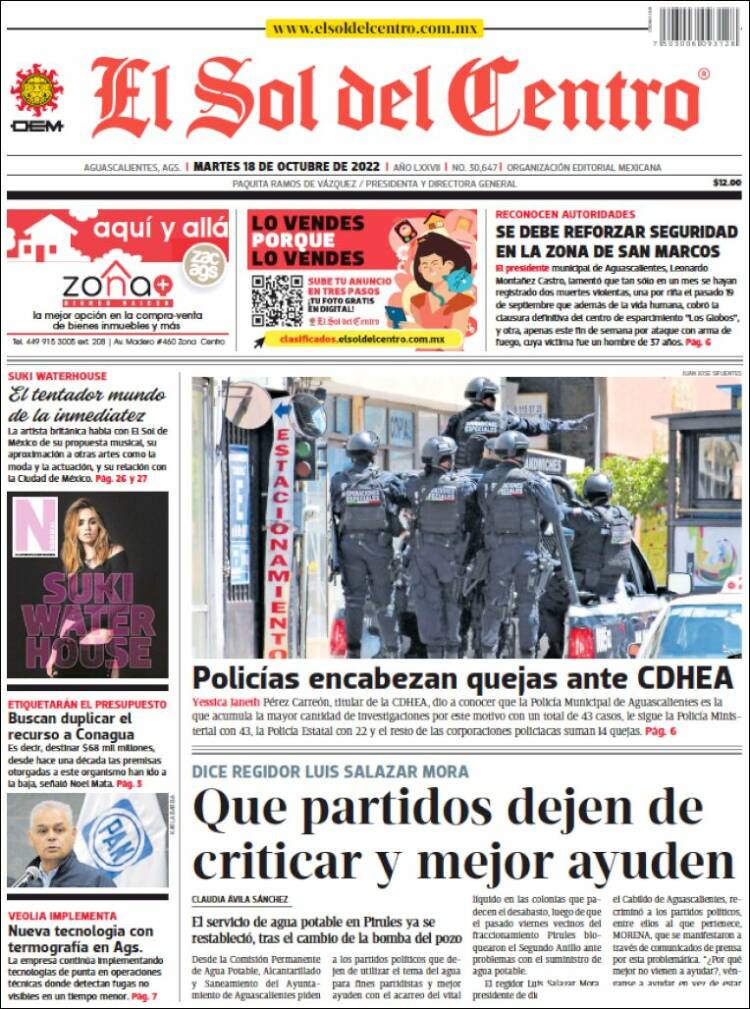 Portada de El Sol del Centro (México)