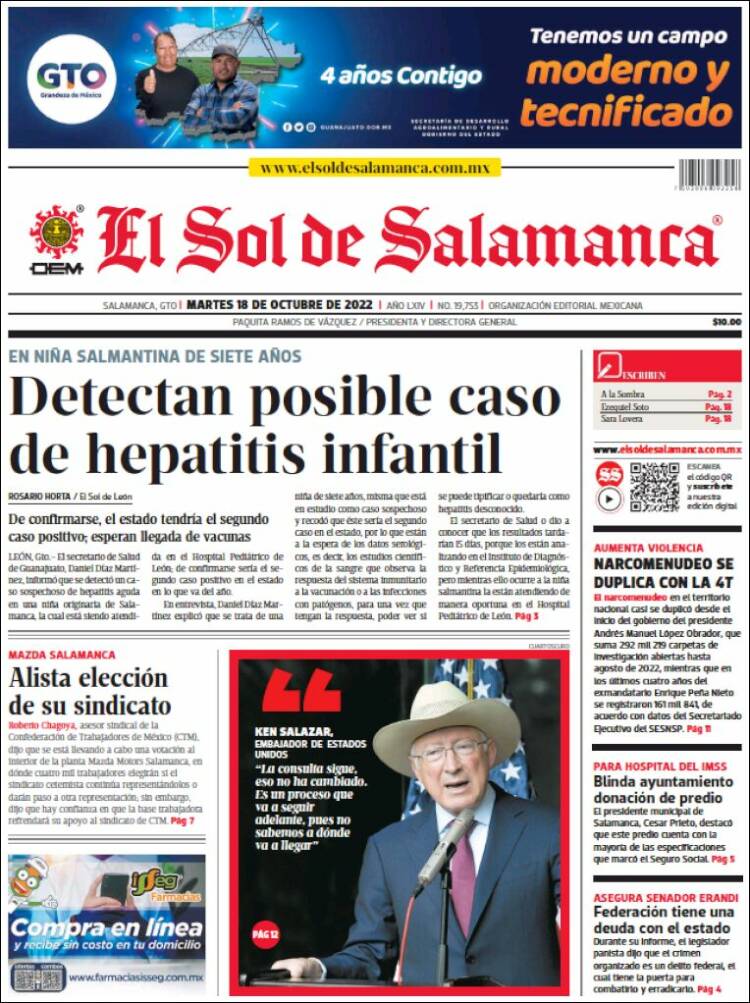Portada de El Sol de Salamanca (México)