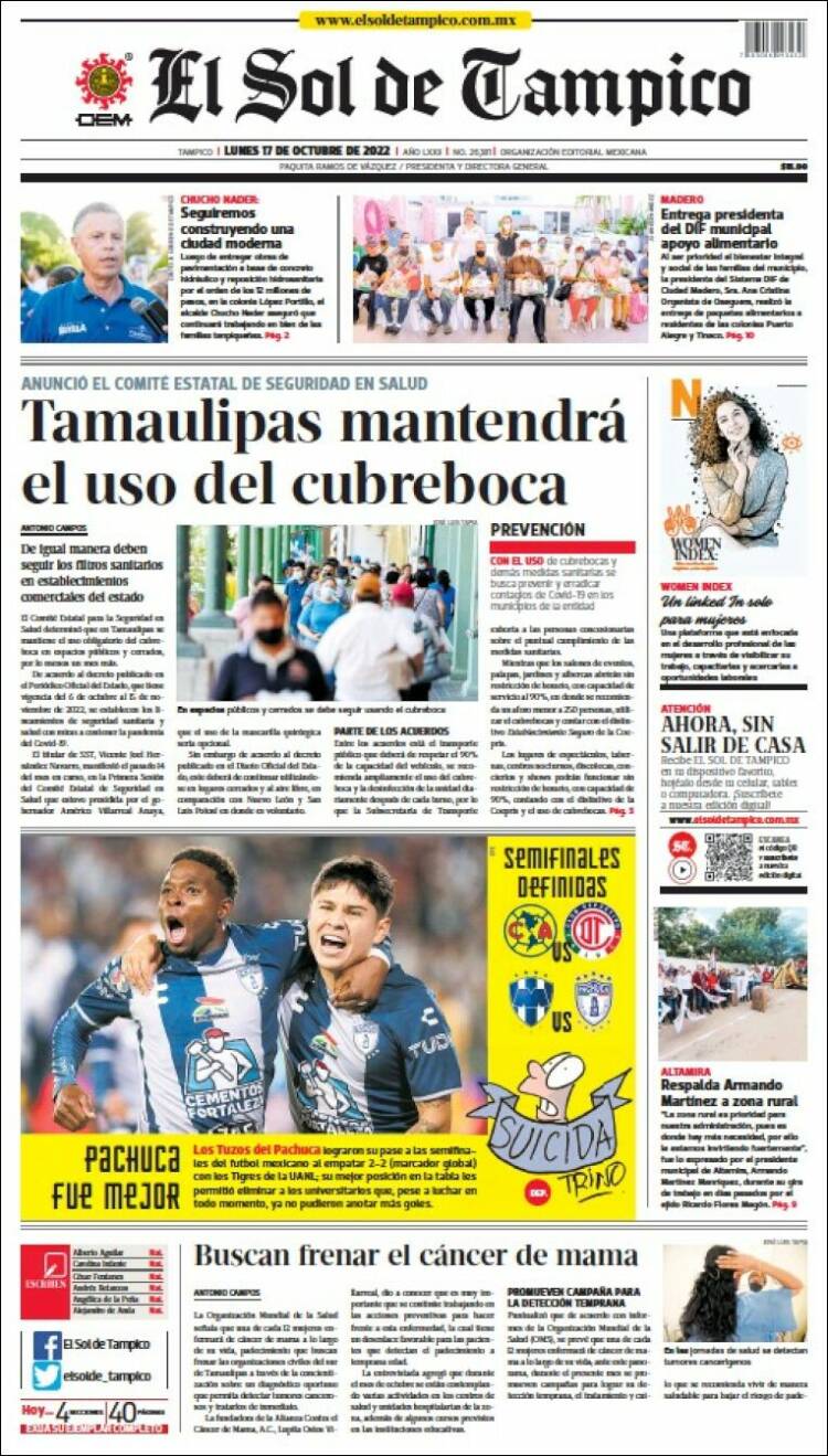 Portada de El Sol de Tampico (México)