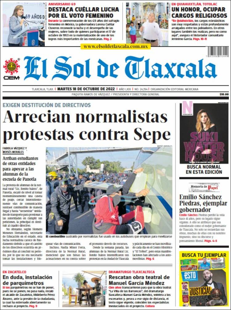 Portada de El Sol de Tlaxcala (México)