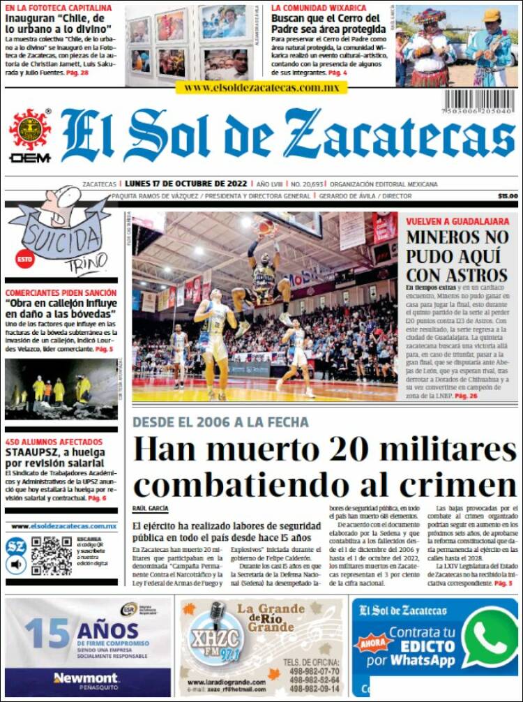 Portada de El Sol de Zacatecas (México)
